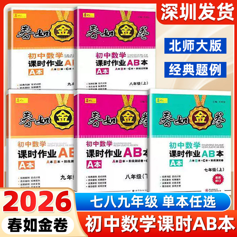 2026深圳金卷春如金卷 初中数学课时作业AB本课时同步ABC中考数学总复习阶段测试卷 七年级 八年级 九年级 上册 下册电子版答案,书籍/杂志/报纸,中学教辅,淘宝优惠券,粉丝福利购,淘宝优惠卷