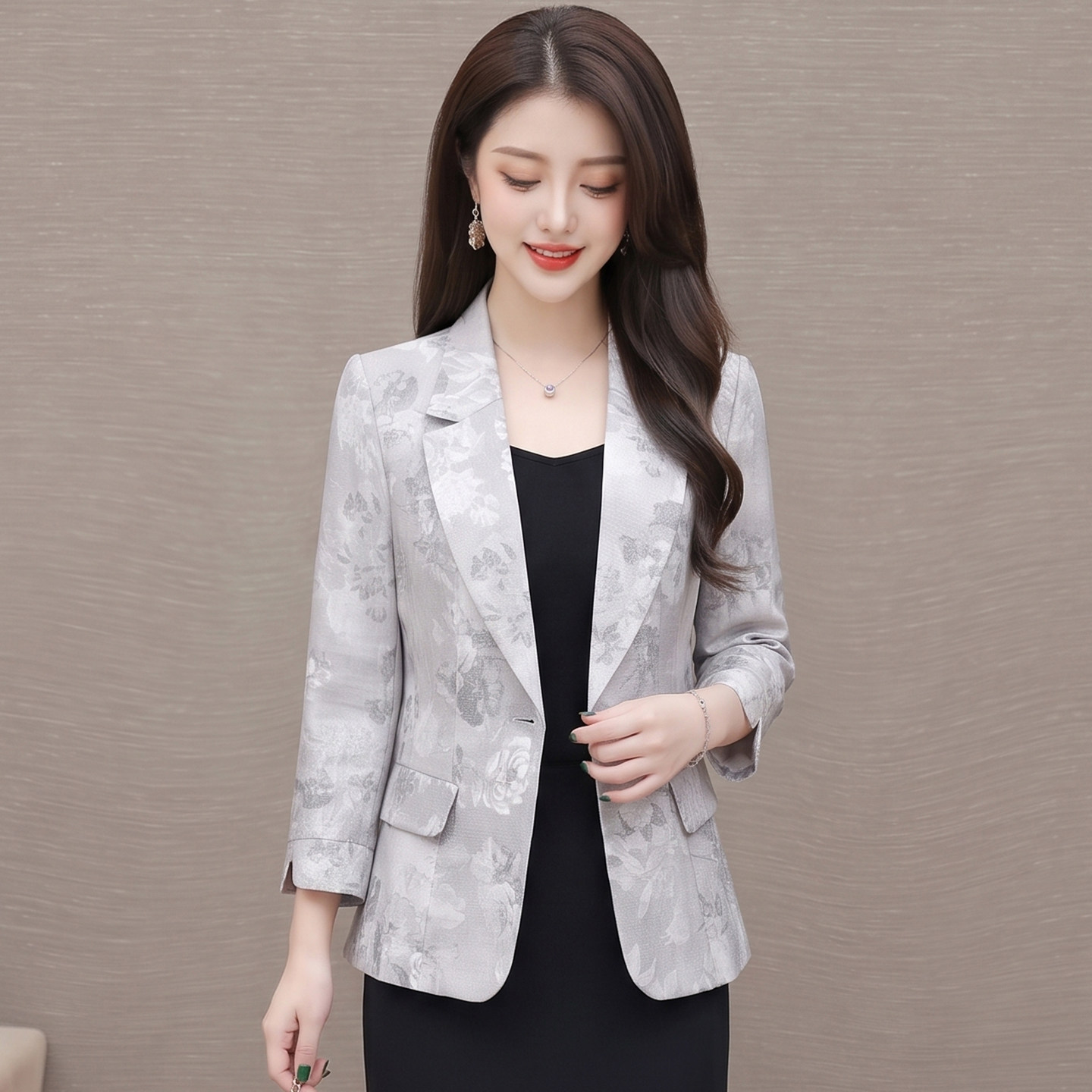 2026新款秋装印花小西服短外套