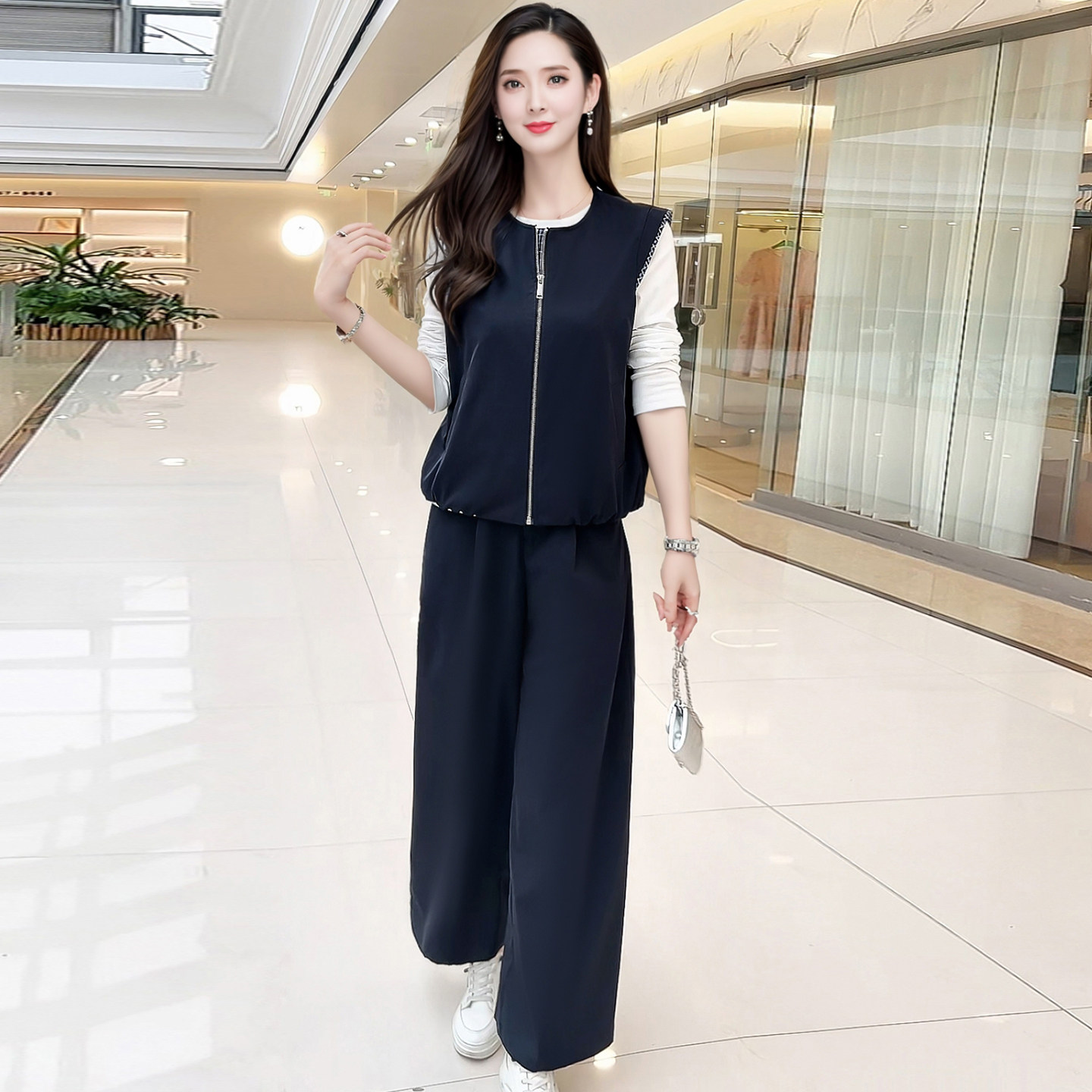 春秋新款修身显瘦马甲三件套女