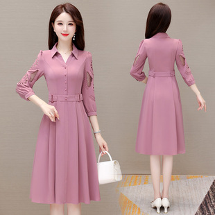 七分春秋连衣裙女2023年新款气质减龄女神范遮肚子显瘦裙子潮