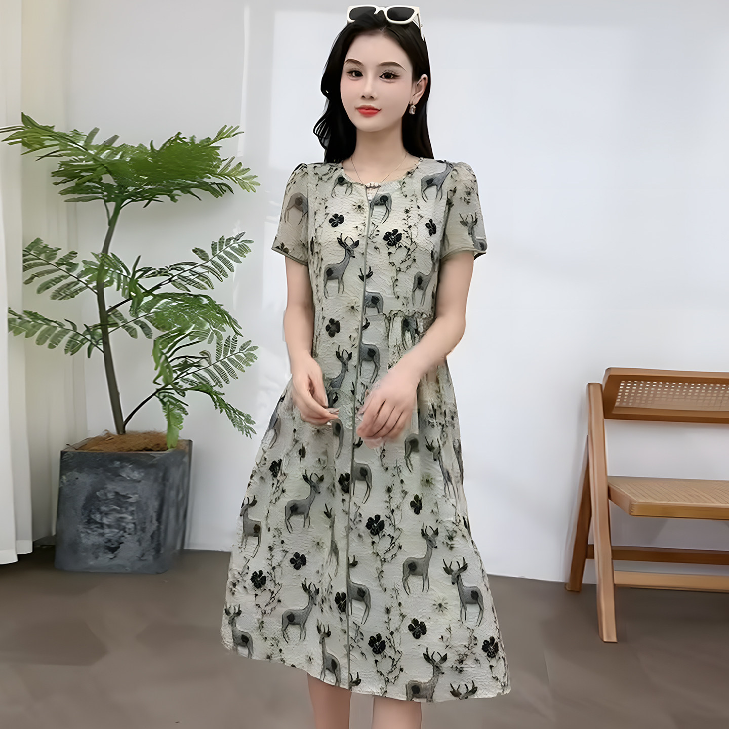 夏季印花遮肚显瘦女神范连衣裙