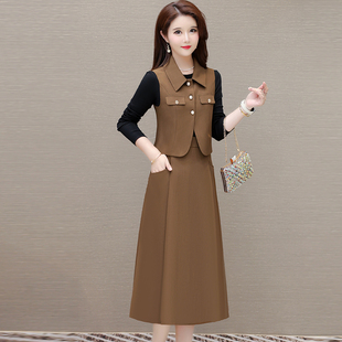 春秋2024新款小香风马甲短休闲套装气质宽松减龄A字连衣裙两件套