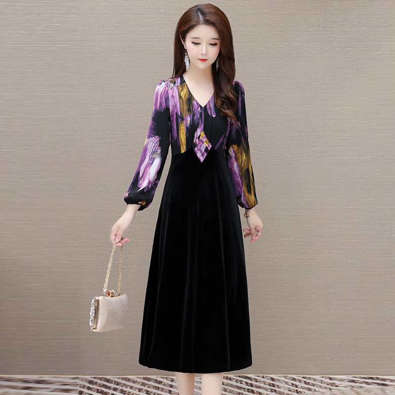 时尚A字裙金丝绒花色显瘦减龄