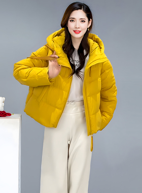 显白穿搭黄色羽绒服女2025冬季新款时尚宽松显瘦休闲风白鸭绒外套