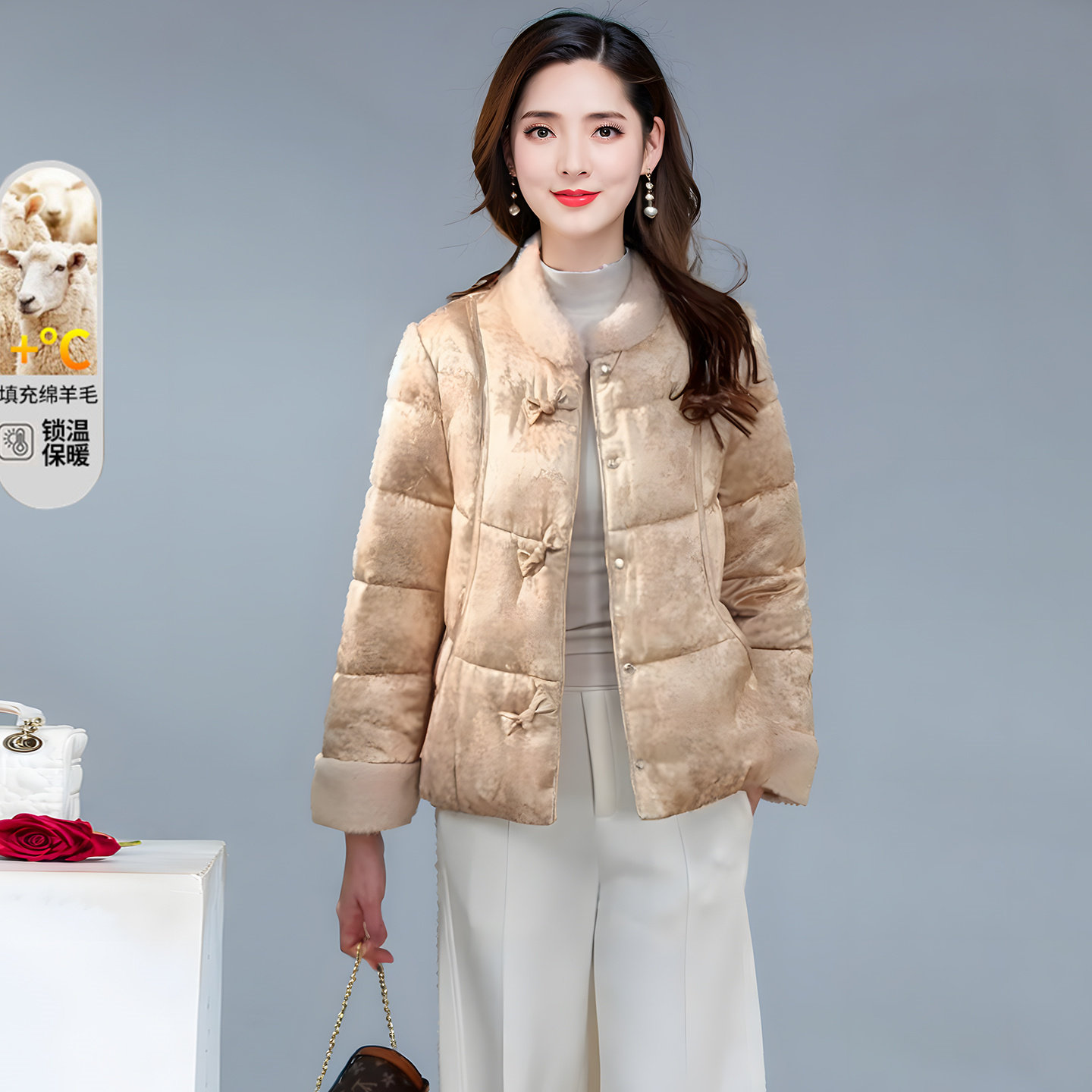 新中式穿搭羊毛棉服女2025冬季新款时尚宽松显瘦保暖棉衣外套短款,女装/女士精品,棉衣/棉服,淘宝优惠券,粉丝福利购,淘宝优惠卷