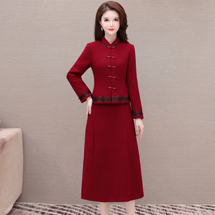 气质红色旗袍群套装女2026春秋季新款修身收腰显瘦礼服两件套裙潮