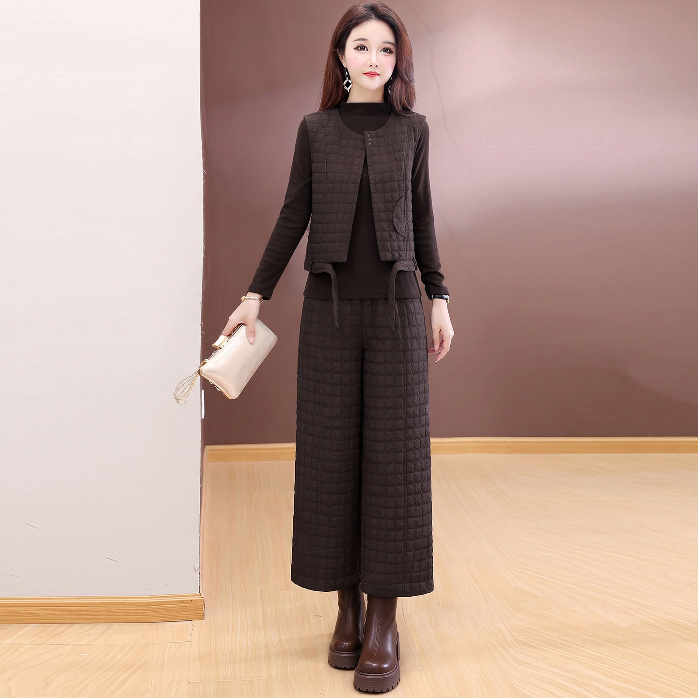 春秋新款修身显瘦马甲三件套裤女