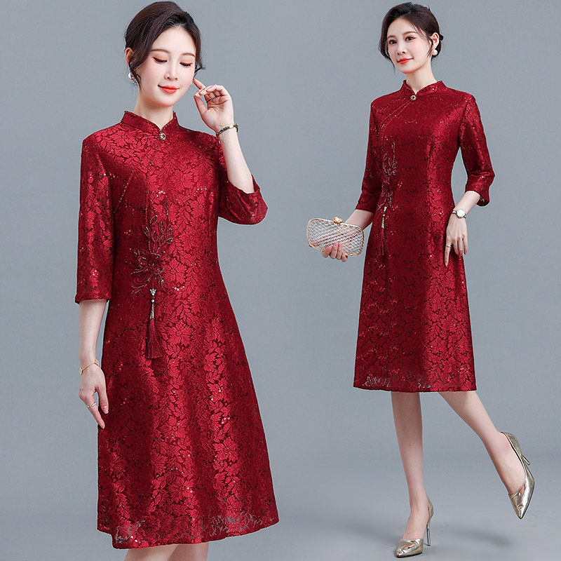 复古礼服亮片旗袍喜婆婆穿搭