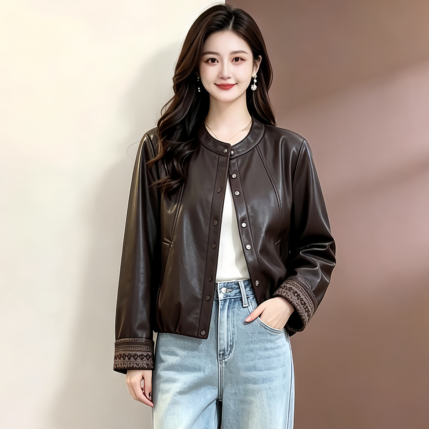 春秋小个子水洗皮短款皮衣女