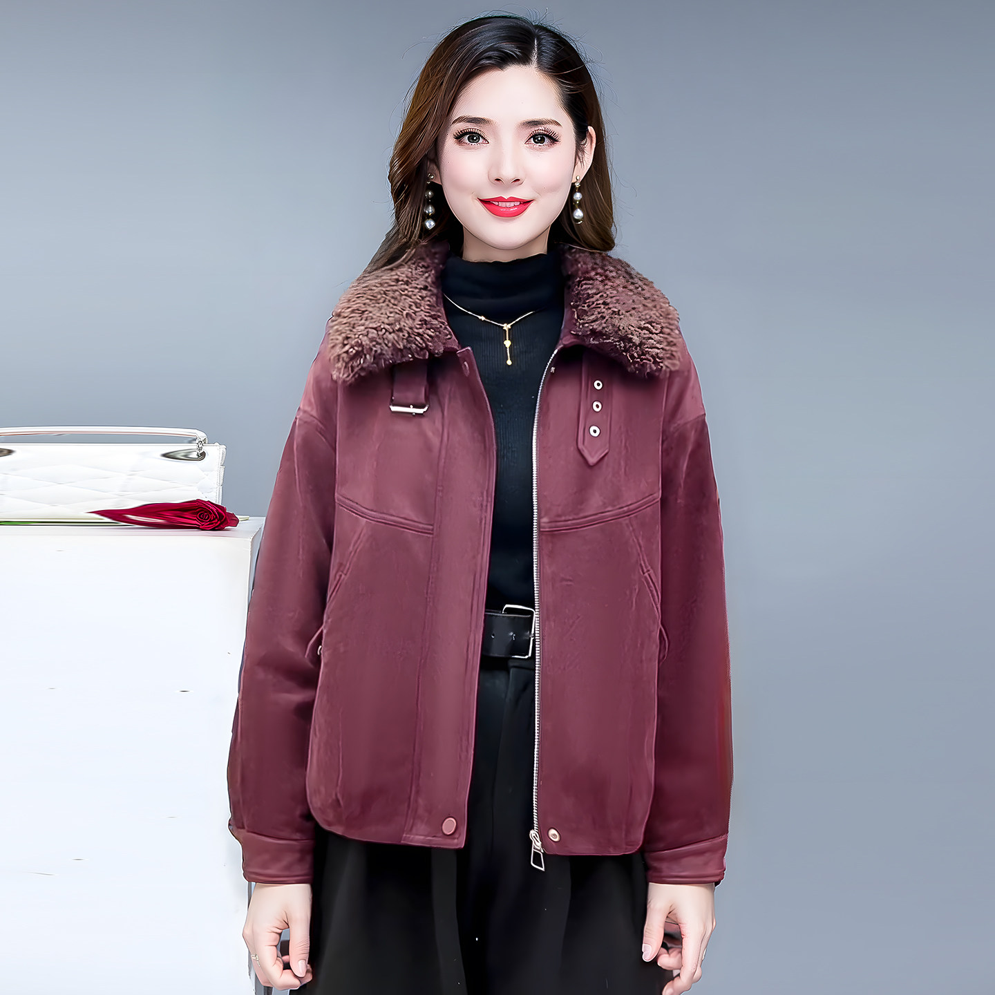 秋冬加绒加厚短外套女显高显瘦