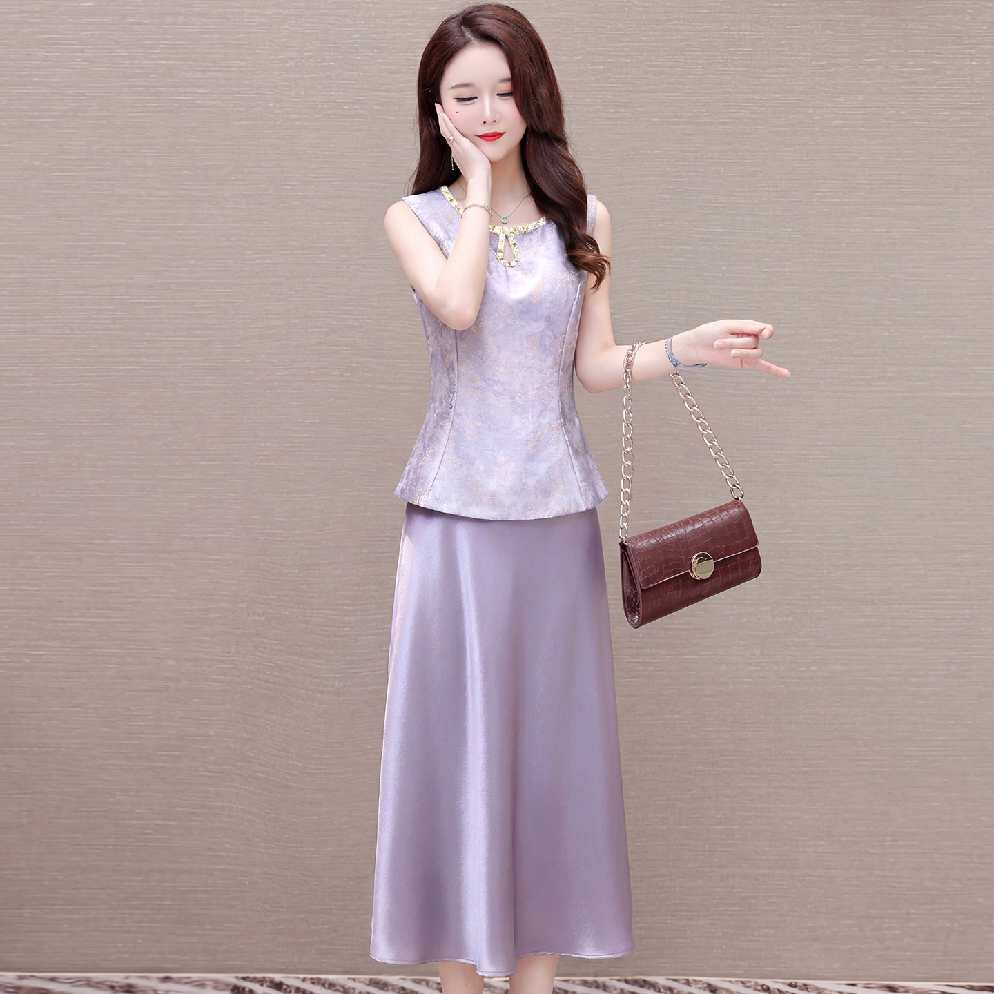 夏季紫色女神范显瘦两件套