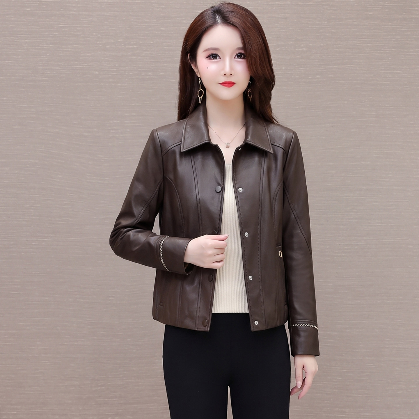 2026春秋小个子水洗皮衣女宽松