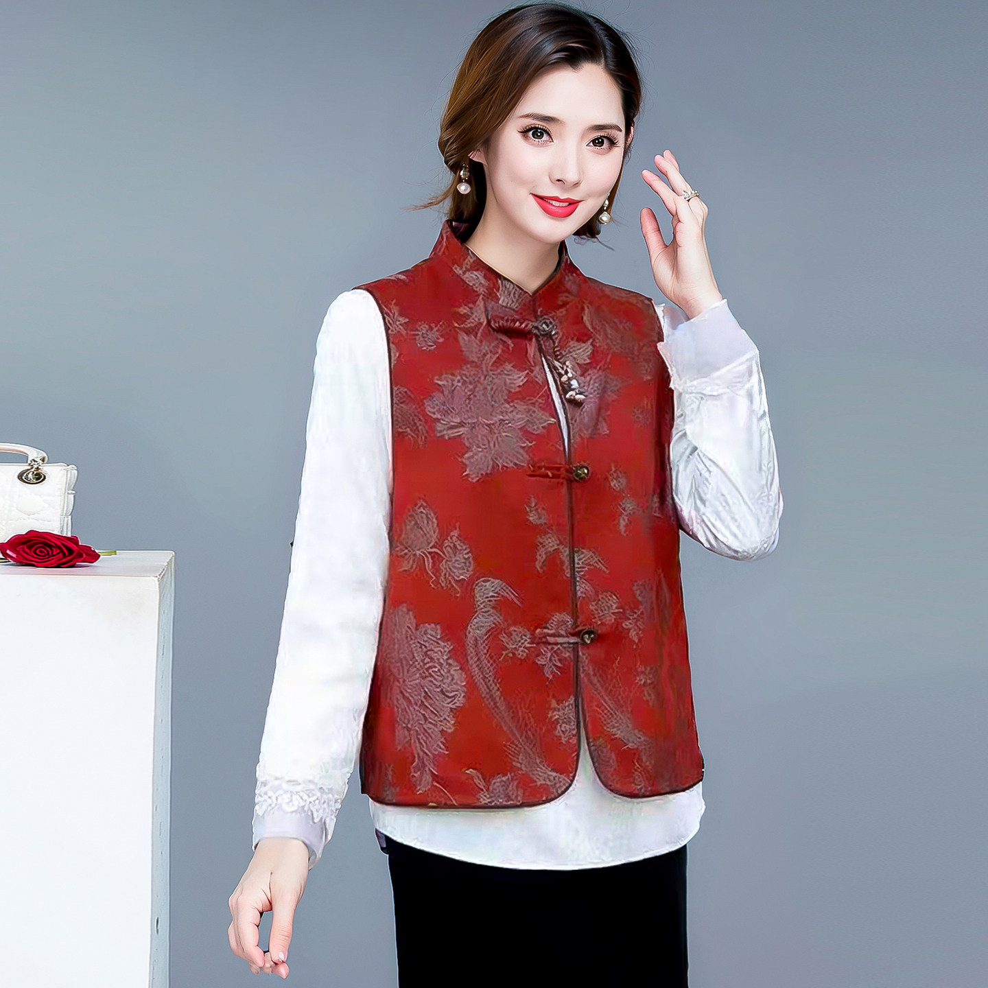新中式风立领盘扣红色马甲女短款显瘦百搭中式背心2026春秋季潮,女装/女士精品,马夹,淘宝优惠券,粉丝福利购,淘宝优惠卷