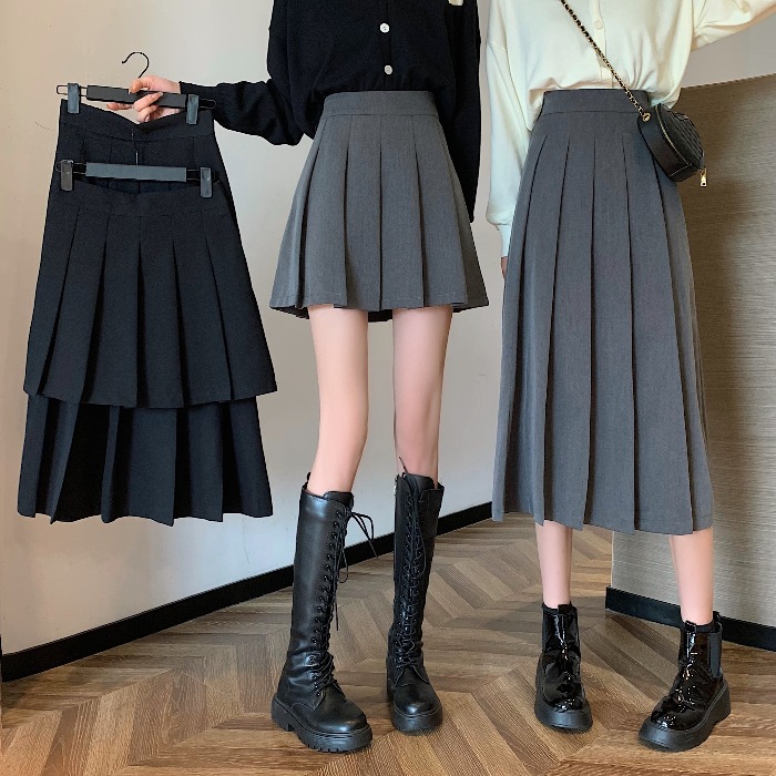 柜爱依服爱衣服百褶裙女秋冬2021新款宽松高腰中长款半身裙复古显