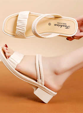 2025新款夏季粗跟上班不累脚配裙子凉拖鞋百搭两穿休闲粗跟凉鞋女