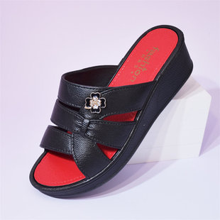 居家夏季 女士高跟拖鞋 坡跟防滑松糕鞋 时尚 厚底妈妈凉拖 外穿新款