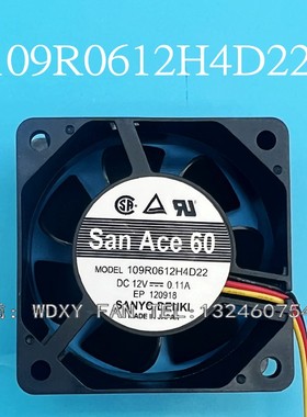 三洋SanAce60 109R0612H4D22 12V 0.11A 3线 6cm 服务器机箱风扇