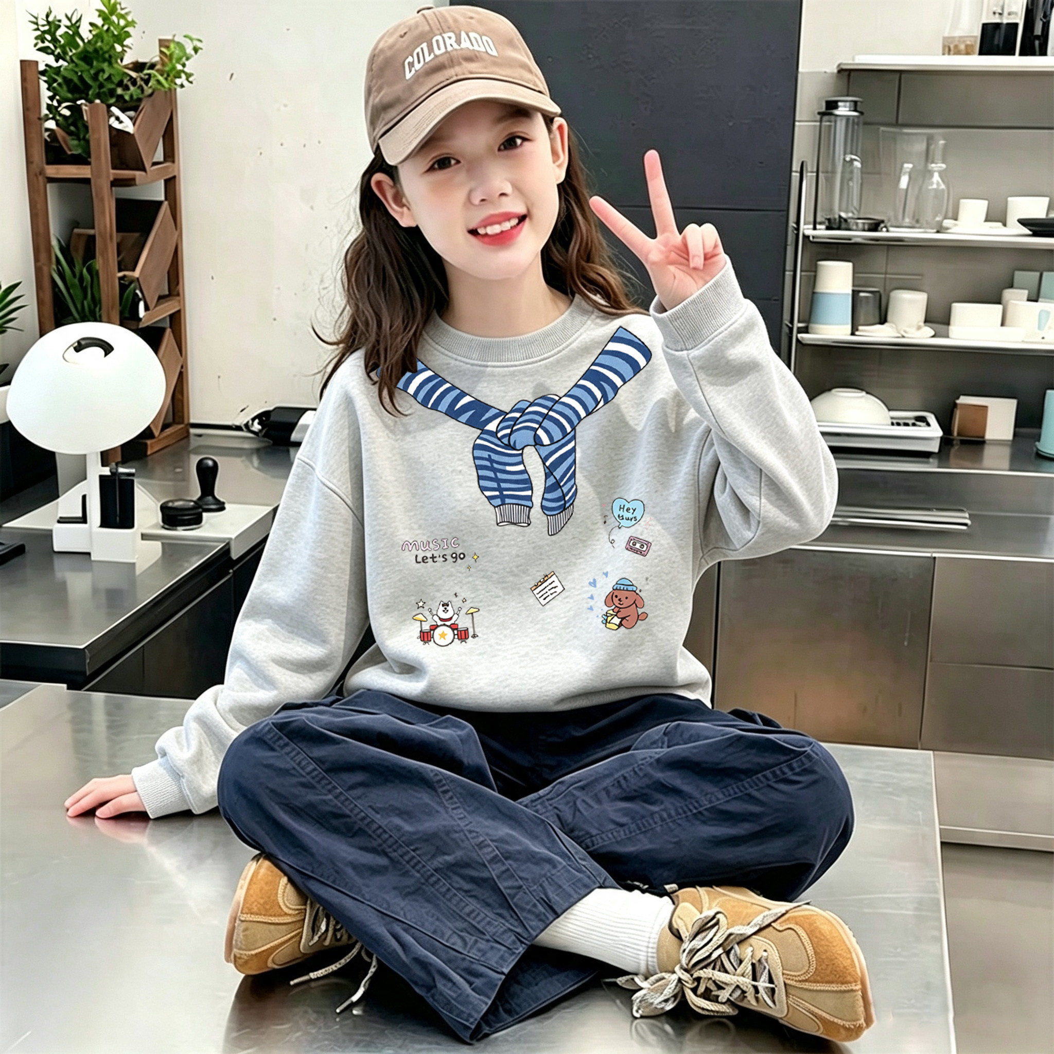 女童纯棉休闲卫衣26春秋季儿童装大中小童小女孩女宝长袖宽松上衣
