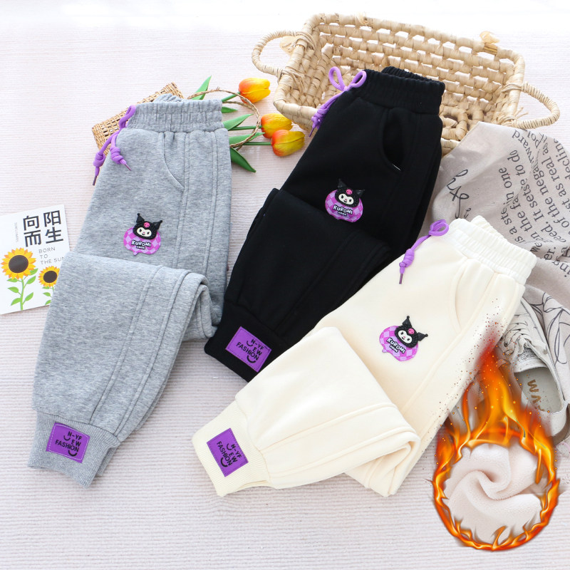 女童纯棉加绒加棉加厚运动裤冬装儿童宝宝女孩一体绒保暖夹棉裤子