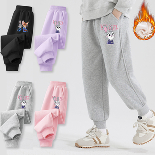 束脚裤 女童纯棉一体加绒休闲运动裤 宝宝加厚长裤 卫裤 子 秋冬儿童装