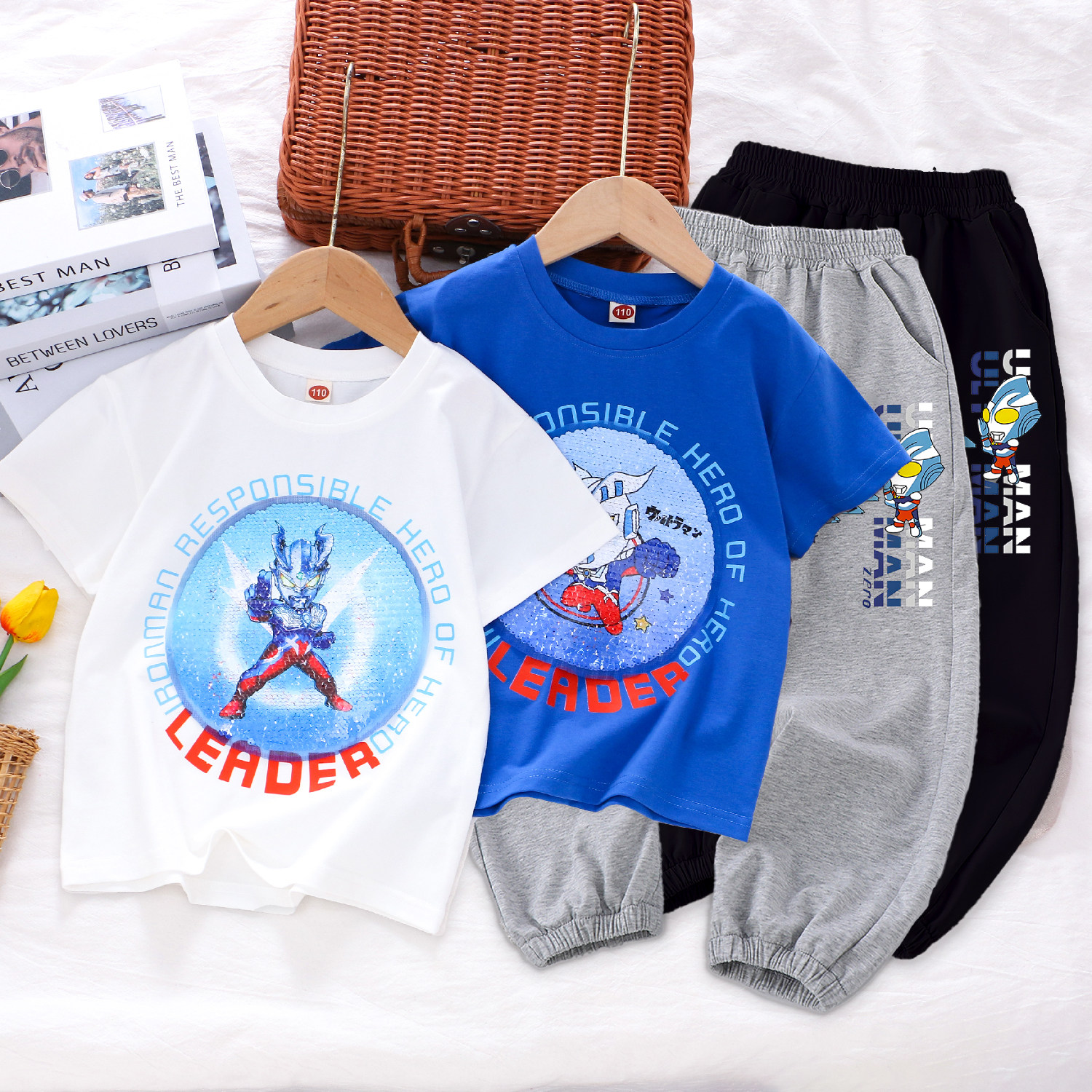 男童纯棉奥特曼短袖两件套夏薄款防蚊休闲运动裤儿童装小男孩套装