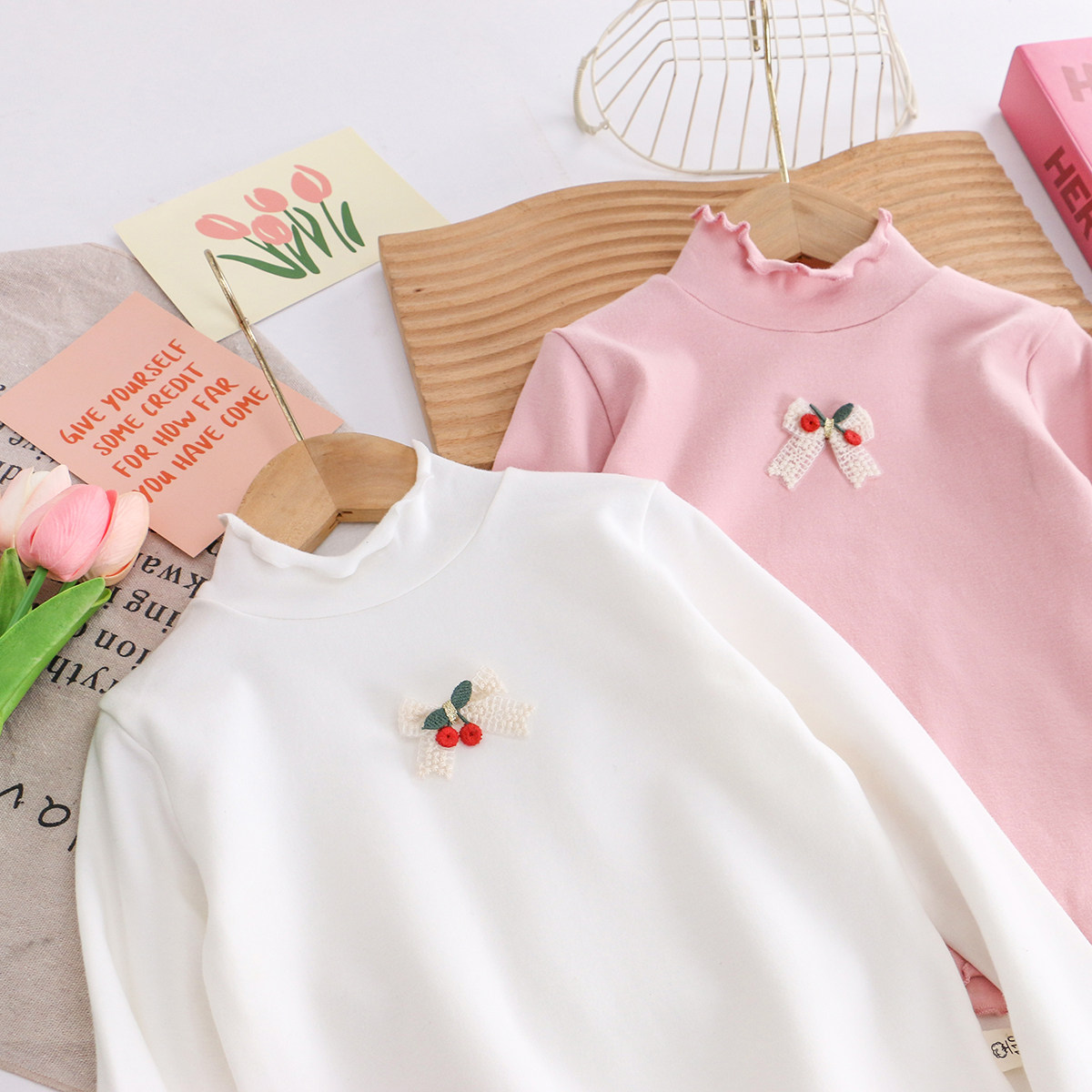 女童纯棉中领打底衫 26春秋儿童t恤小女孩宝宝半高领长袖内搭上衣