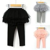 子 儿童宝宝洋气外穿假两件长裤 女童纯棉弹力网纱蓬蓬裙裙裤 春秋款