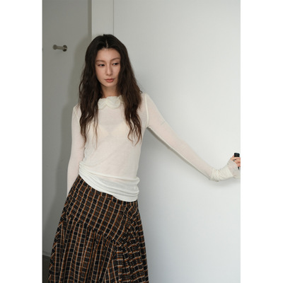 Gary的宝藏内赫广州十三行女装早春新款网纱花朵领针织衫女上衣