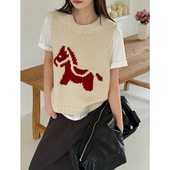 氛围感马年毛衣女韩版 橘芷春季 新款 宽松百搭显瘦背心1952