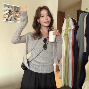 法式 LIMON柠檬绿茶含20羊毛春装 小坎肩圆领坑条 宝藏THE Gary