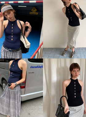 UNITY MODE 甜酷天丝镂空立领背心女夏季辣妹穿搭修身显瘦毛衣