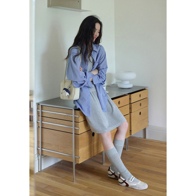 Gary的宝藏1313知识分子风蓝白竖条纹长袖衬衫2026春季宽松显瘦