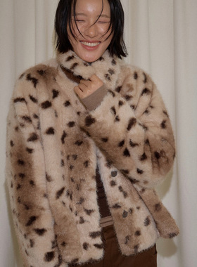 UNITY MODE 豹纹环保皮草短外套女冬设计感小众气质上衣251376