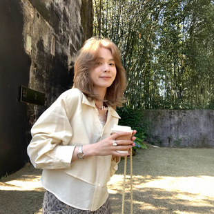 Gary 宝藏Hers一勺甜春夏韩系简约设计感叠层绑带显瘦翻领短款