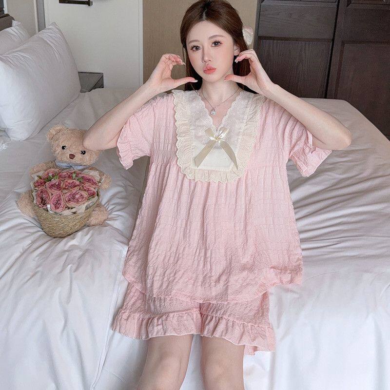 春夏公主风甜美短袖短裤睡衣女