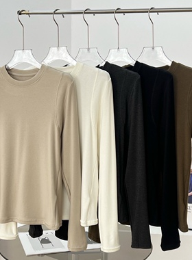 秋冬新款韩版宽松显瘦圆领长袖T恤女百搭休闲打底衫上衣潮流