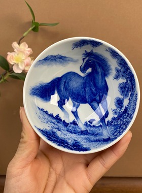 【彧兮竹柴窑】马到成功普洱主人杯90cc 手工手绘景德镇茶具