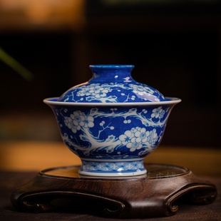 【陶月楼】精工满绘冰梅二才盖碗150cc 手工手绘景德镇茶具