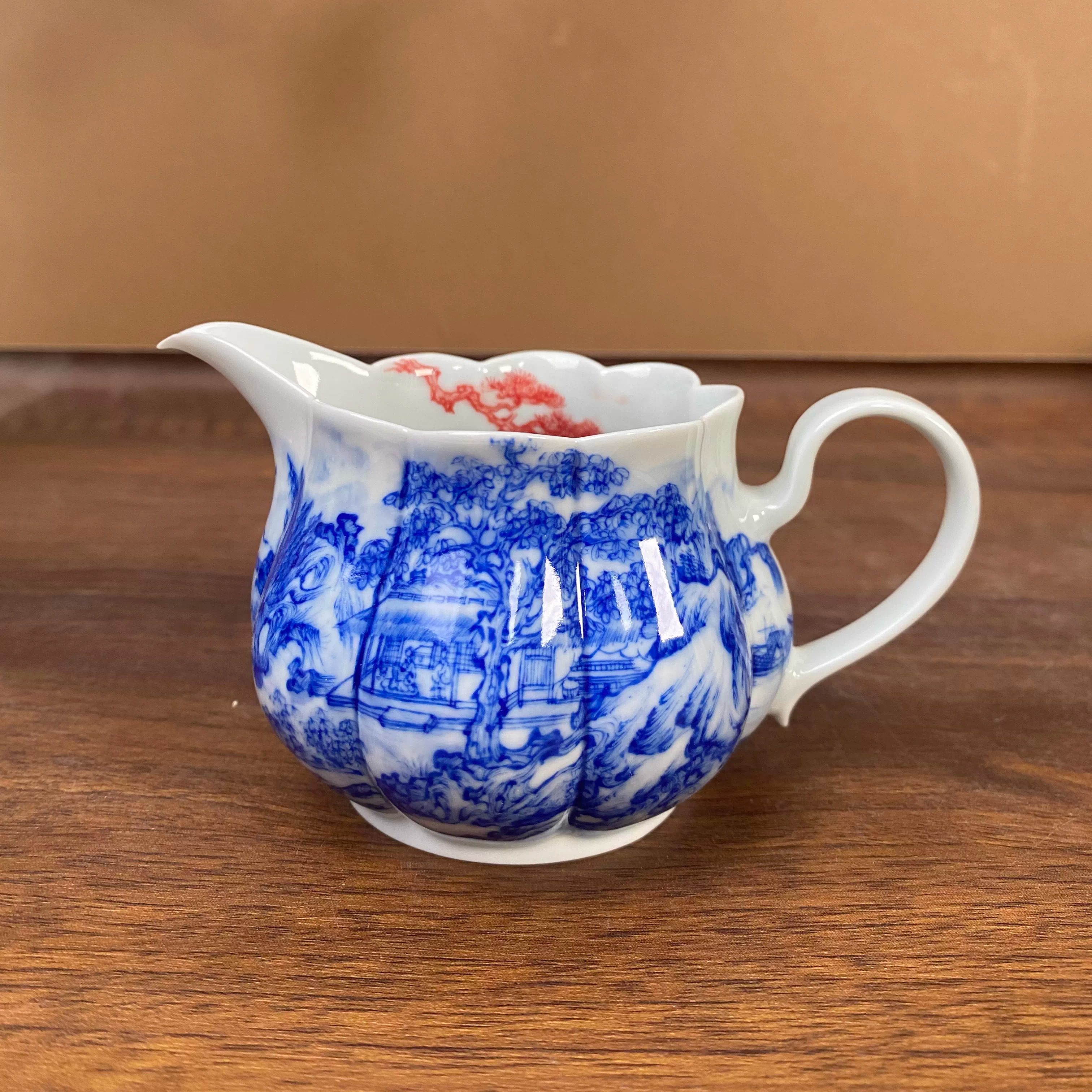 【九茗珍藏】山水方器手柄公道杯180cc 手工手绘景德镇茶具