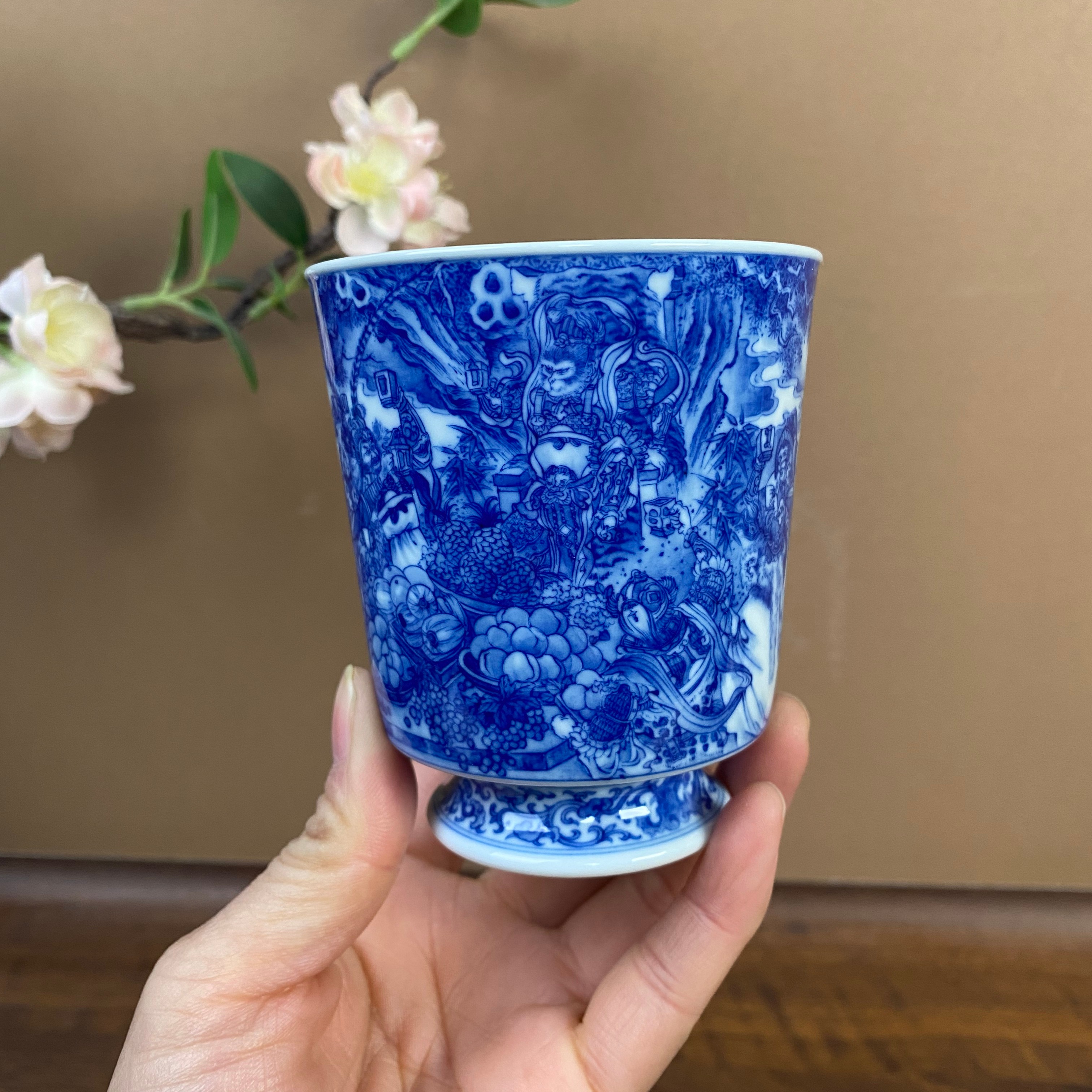 【晓竹窑】精工人物下界为王会亲朋主人杯180cc 手工手绘景德镇