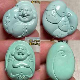 湖北十堰原矿绿松石笑佛吊坠,高瓷绿料绿松石佛公弥勒佛佛爷吊坠