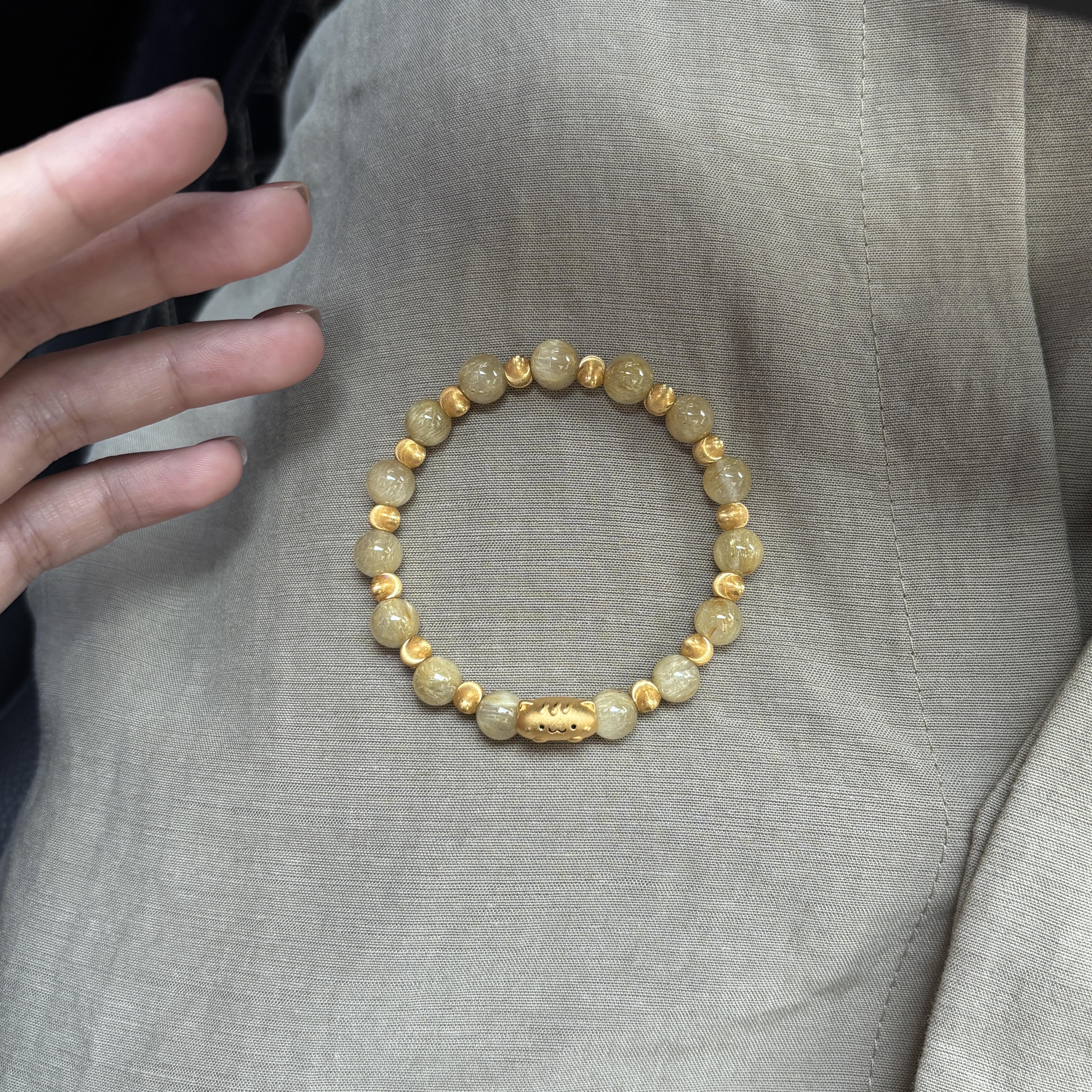 黄金足金999法棍猫咪萌宠转运珠手串手链礼物送女友老婆七夕礼物