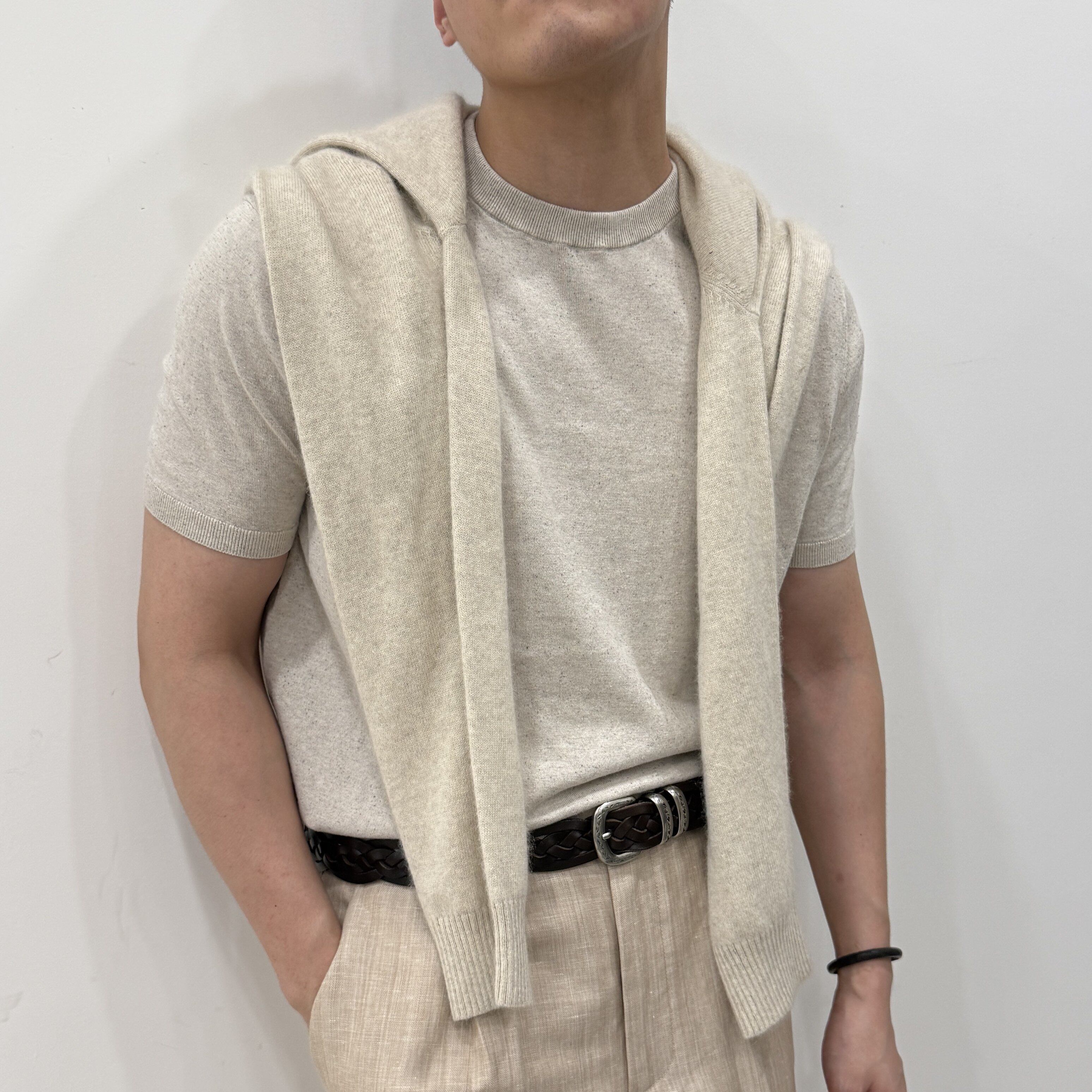 LifeOne「UPW真丝汉麻棉」短袖透气亲肤麻点干爽针织T恤男