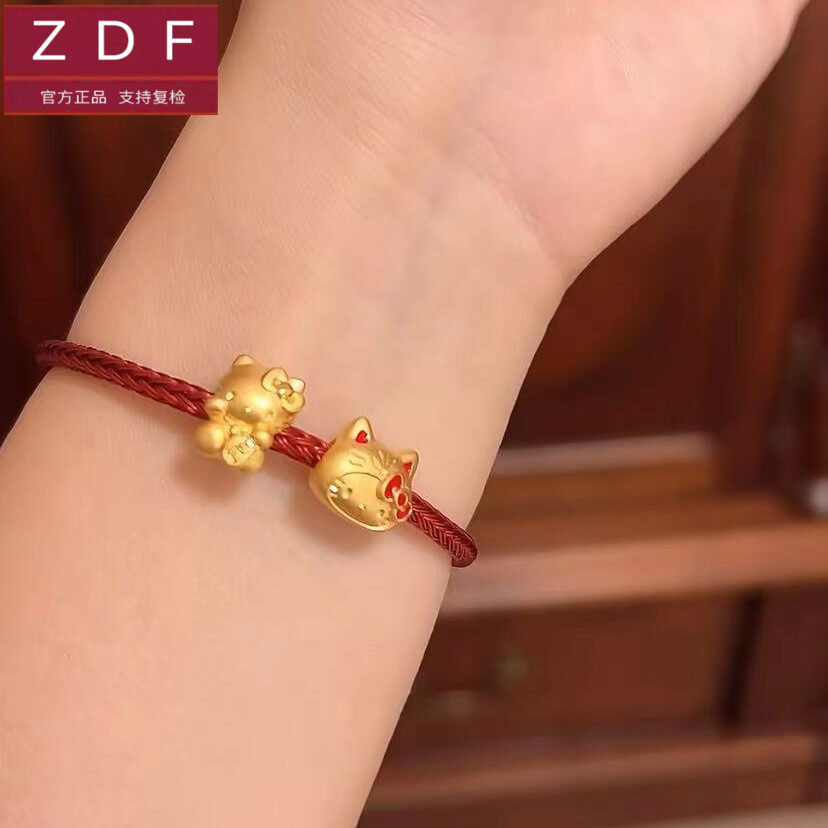 ZDF黄金籽大福kitty蝴蝶结千万两足金转运珠凯蒂猫kt猫串珠手链女