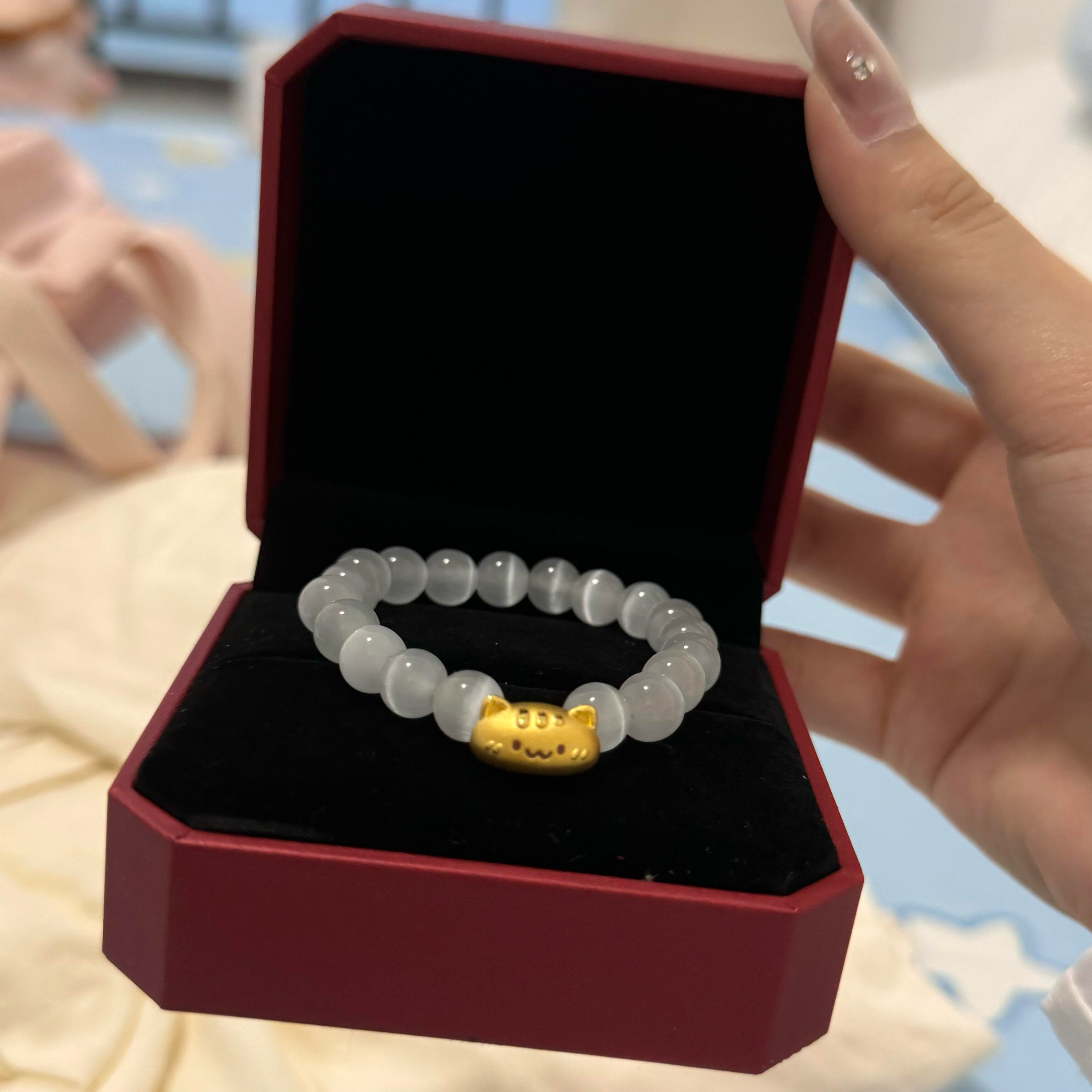 ZDF黄金籽大福足金999法棍猫咪转运珠手链礼物送女友老婆七夕礼物