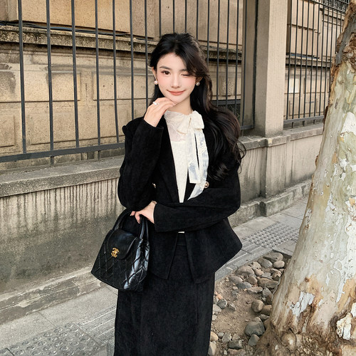 AMNANA黑色西装气质女裙套装
