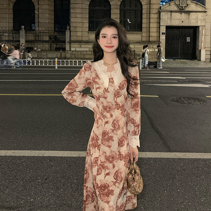 AMNANA法式温柔风碎花连衣裙优雅款显瘦长袖仙女裙气质V领长裙子,女装/女士精品,连衣裙,淘宝优惠券,粉丝福利购,淘宝优惠卷