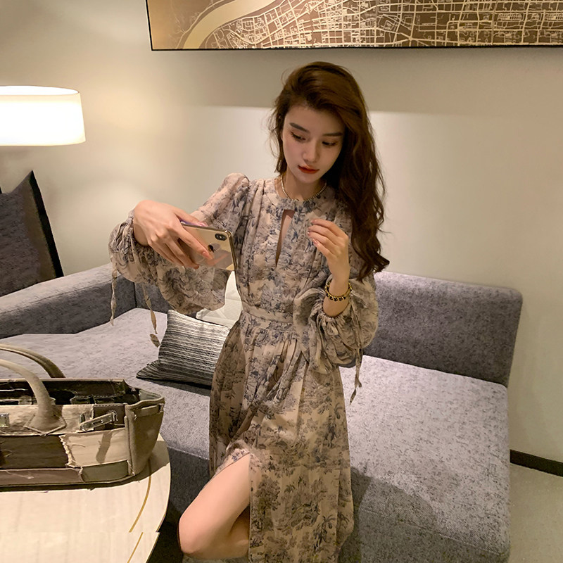 AMNANA法式气质碎花长袖连衣裙