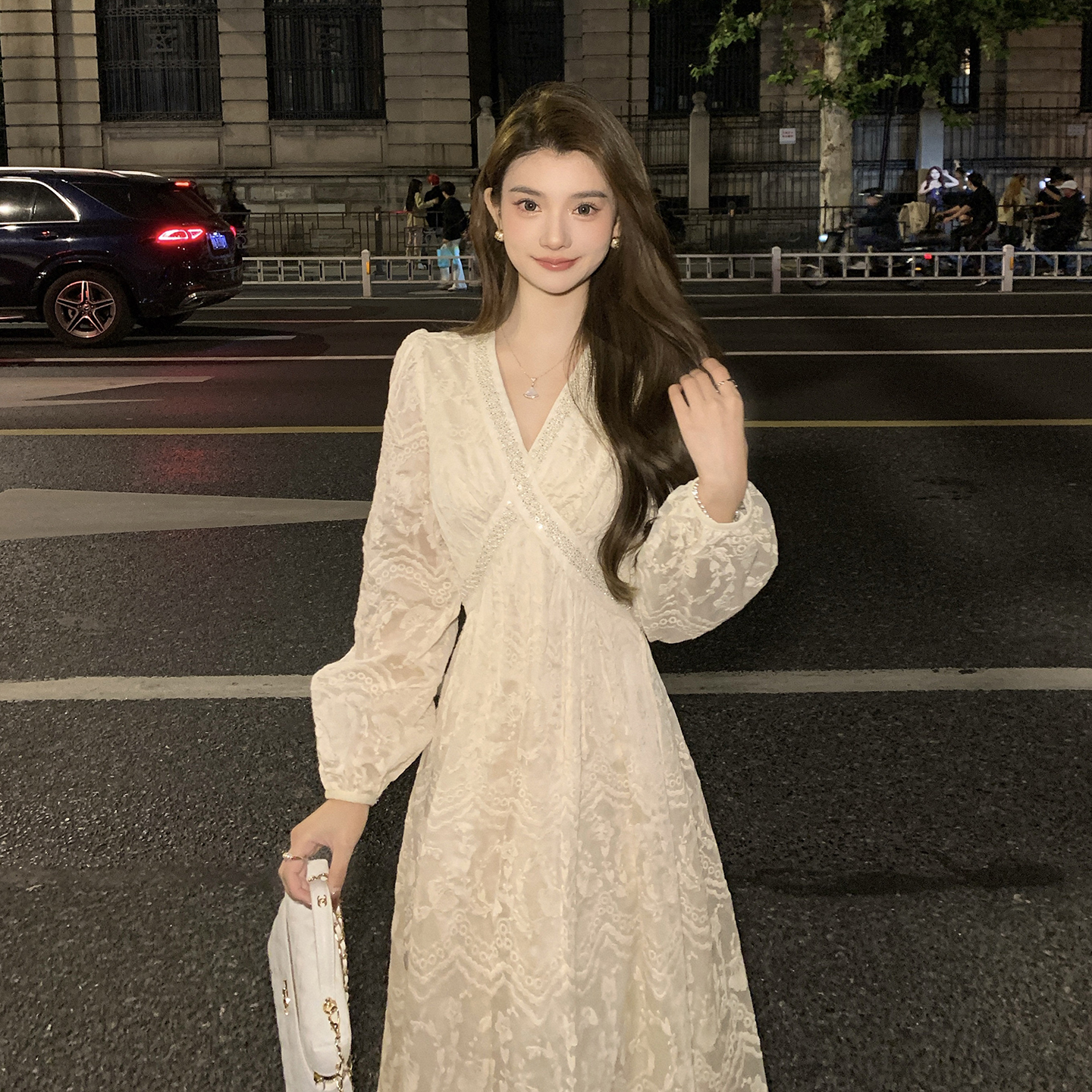 法式气质温柔风蕾丝连衣裙