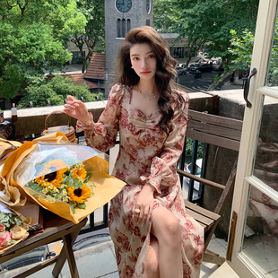 AM NANA初秋法式气质碎花长袖连衣裙女温柔风初恋仙女绝美长裙子